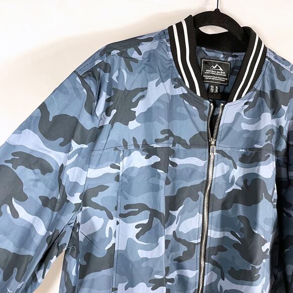 Magcomsen Bomber Jacket Blue Camo Windbreaker Striped Trim Full Zip Sz XL Men's - Picture 3 of 8